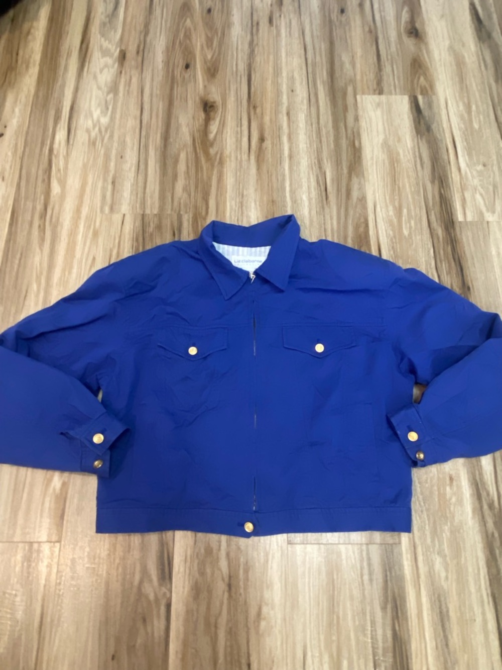 LIZ CLAIBORNE VTG COTTON BLUE GOLD FULL ZIP CLOSURE JACKET COAT WOMENS SZ 12